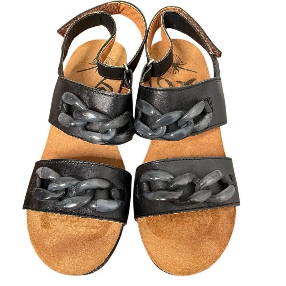 OTBT Womens Fair Isle Platform Wedge Sandals 6.5 Black Contoured Cork Strappy